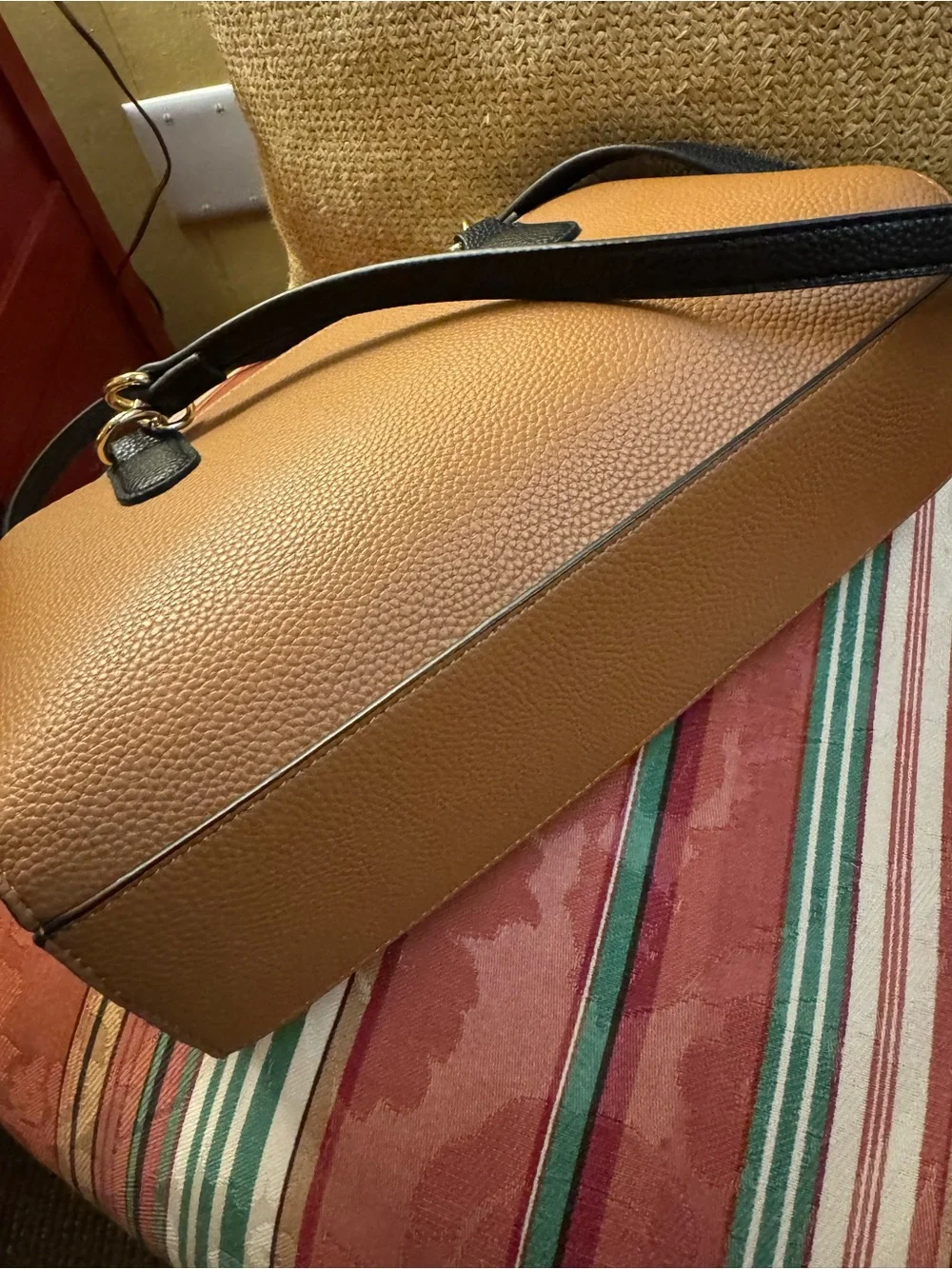 Nanette Lepore Brown, Black and Cream Pebbled Leather Satchel